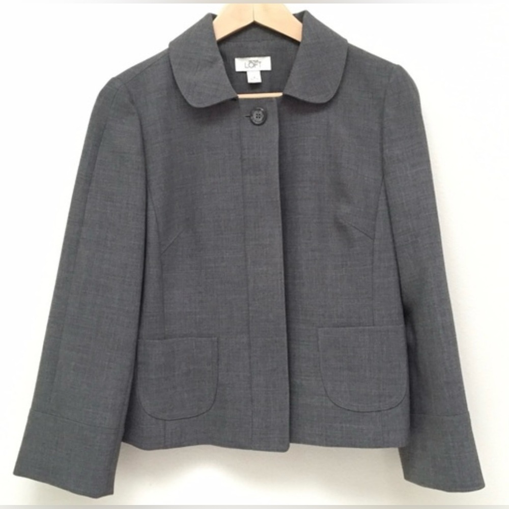 ANN TAYLOR‎ LOFT $149 Wool Grey Blazer Business Casual Professional Petite Crop